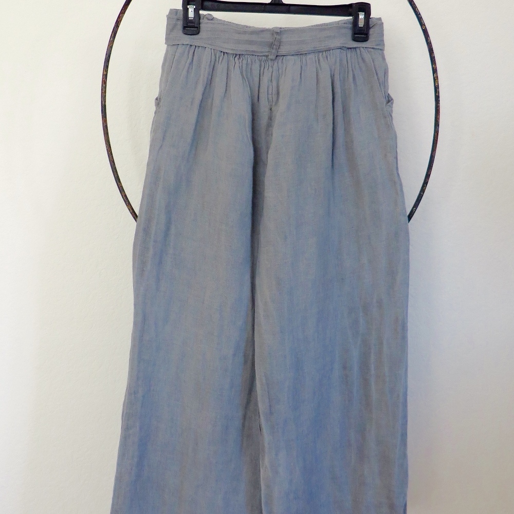 Grey Wide Leg Linen Pants - Picture 4 of 6